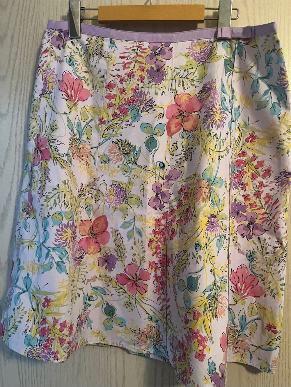 Rafaella Pastel Floral A-Line Skirt with Lilac Waistband